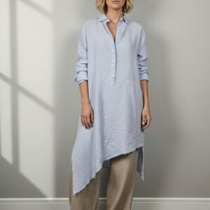 Frank & Eileen Drake Pinstripe Shirt Dress Minimalist Asymmetrical Tunic Size L